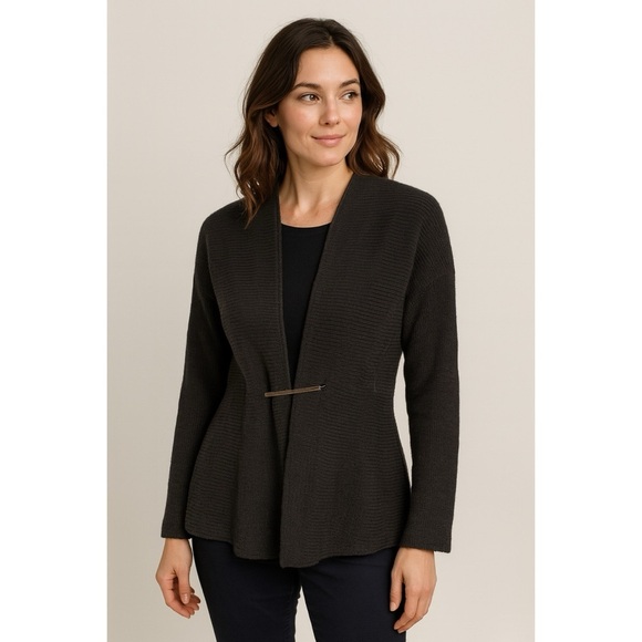 Les Copains Luxury Italian Wool Ribbed Clasp Cardigan - Picture 1 of 12